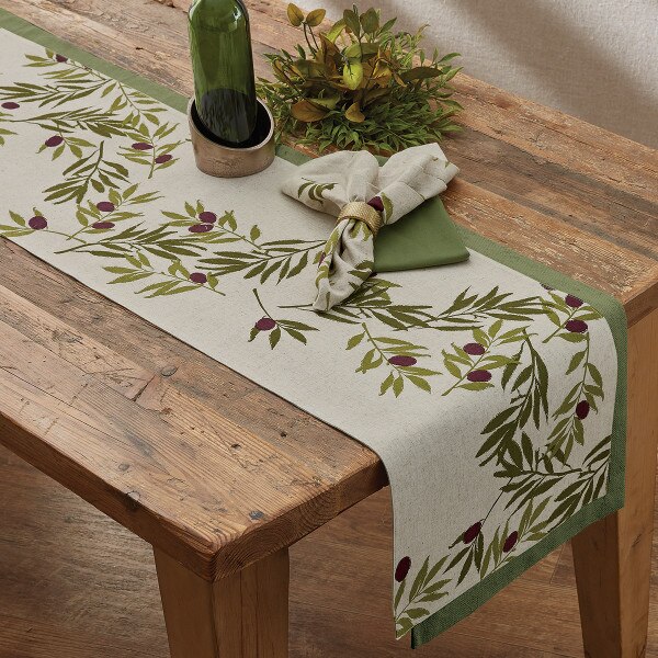 Olives Printed Table Runner 90"L SplitP